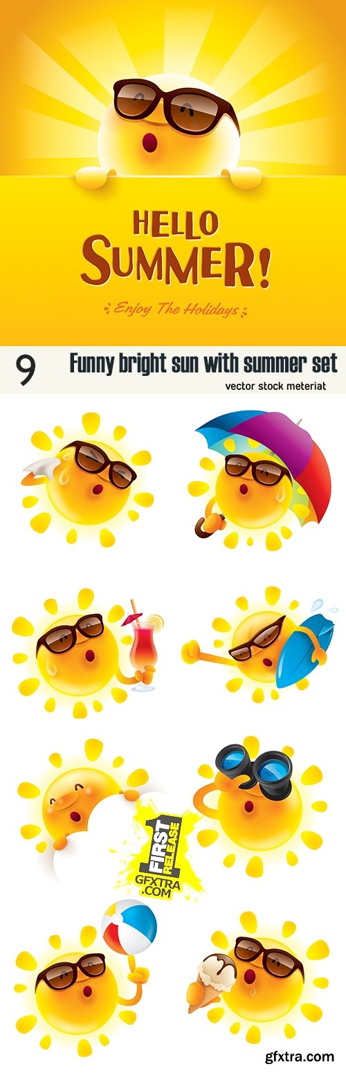 Funny bright sun with summer set