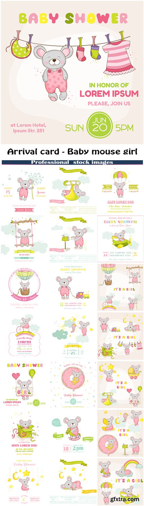 Baby Shower or Arrival Card - Baby Mouse Girl