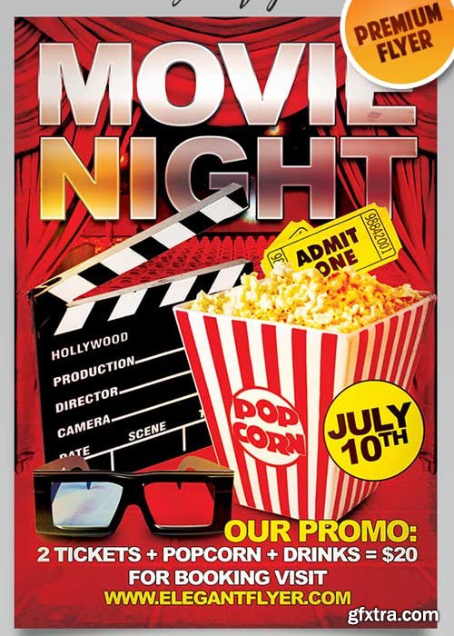 Movie Night Flyer PSD Template + Facebook Cover