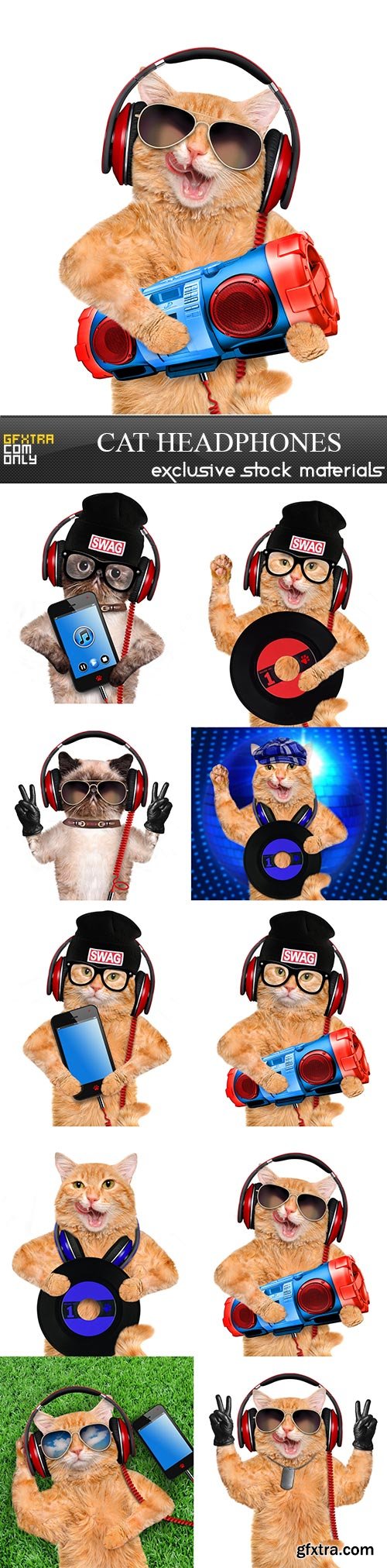 Cat headphones, 10 x UHQ JPEG