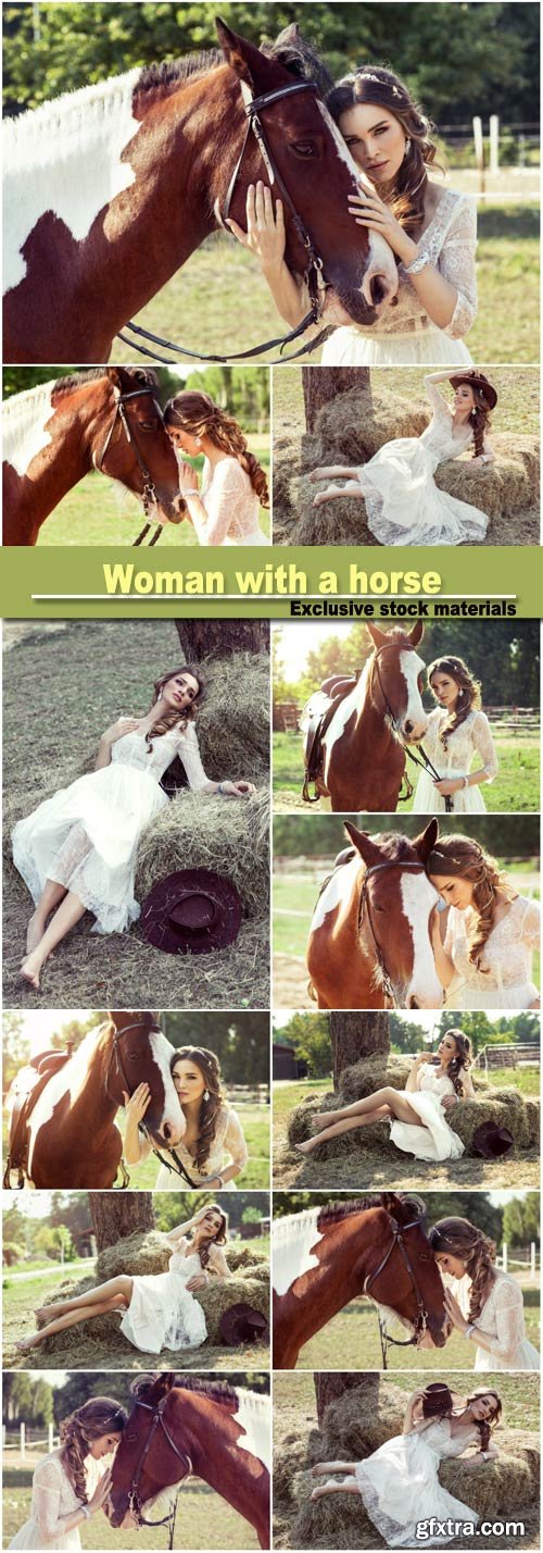 Beautiful glamour woman with a horse