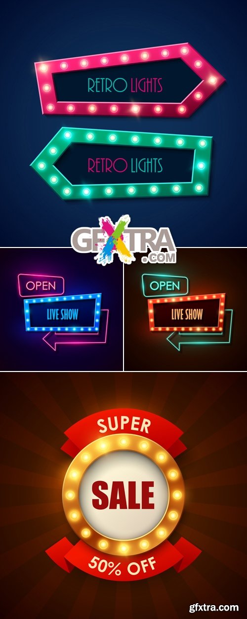 Neon Retro Banners Vector 2