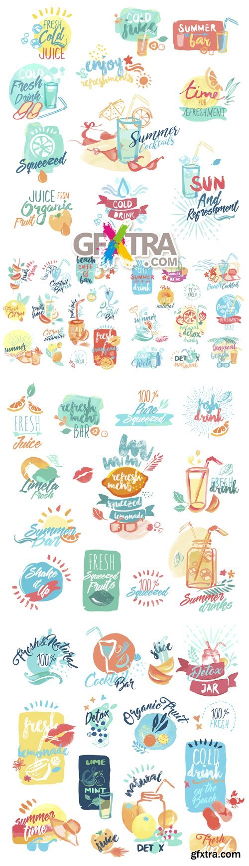 Hand Drawn Watercolor Summer Icons Vector