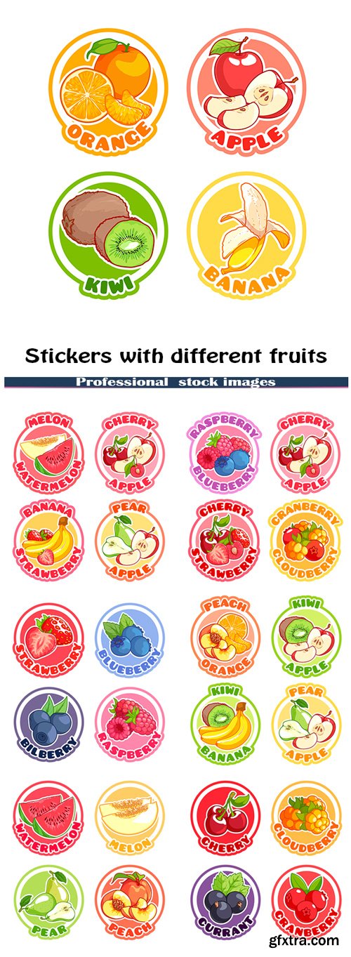 Stickers with different fruits