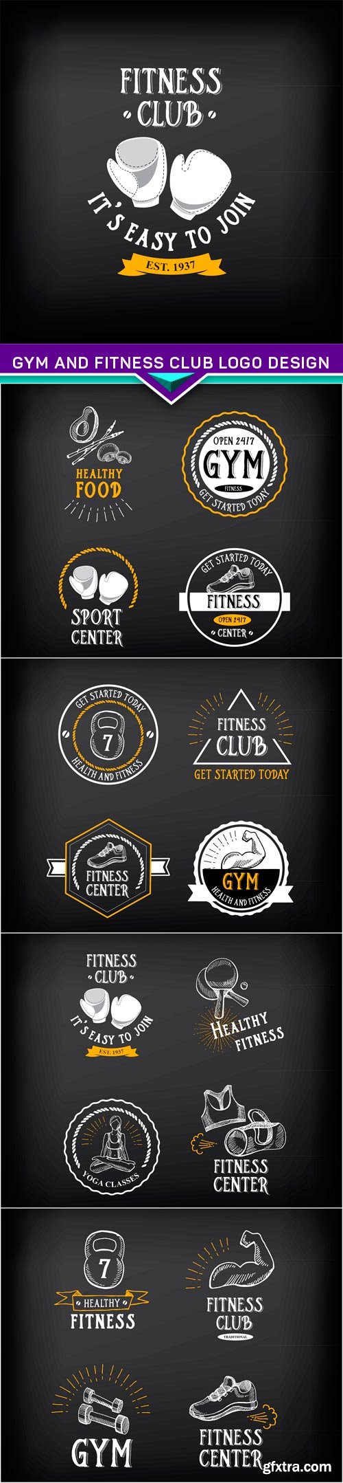 Gym and fitness club logo design, sport badge 5X EPS