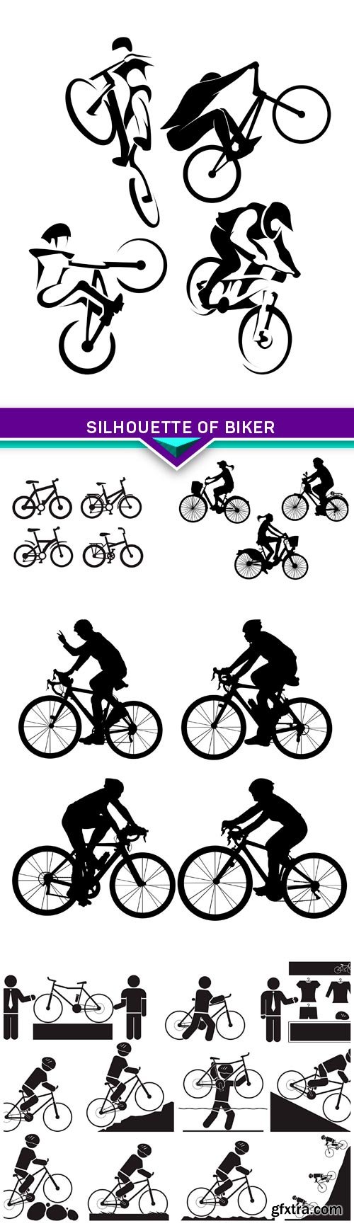 Silhouette of Biker 5X EPS