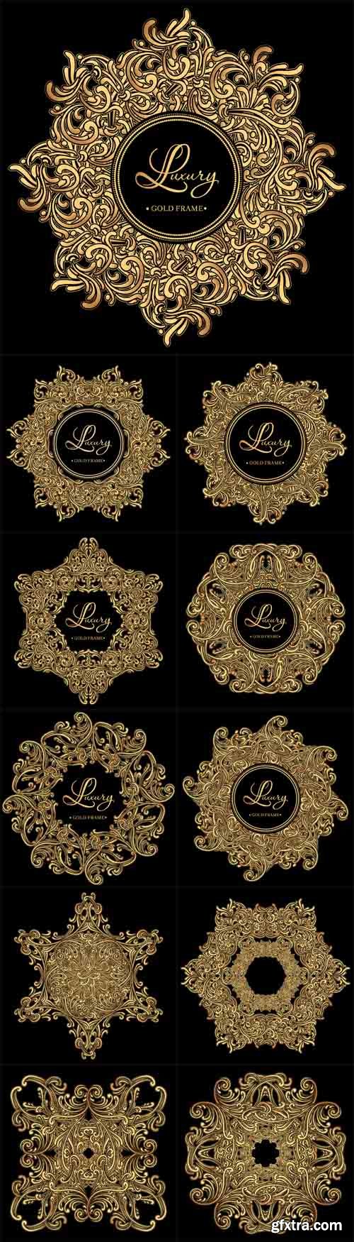 Vector Set - Luxury golden vintage frame with curls and vignettes in the style of Baroque