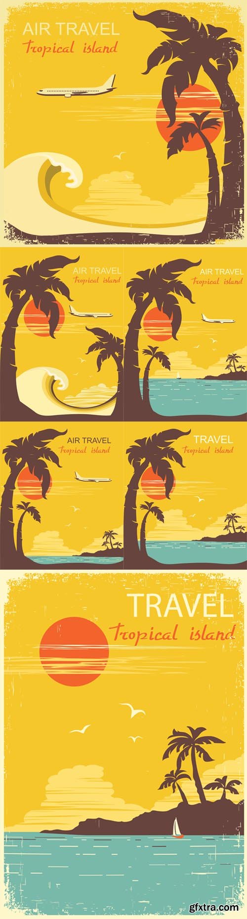 Vector Set - Airplane Flying on Tropical Paradise