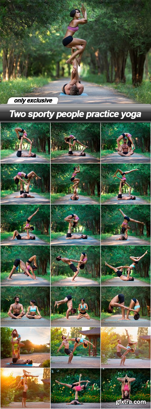 Two sporty people practice yoga - 21 UHQ JPEG