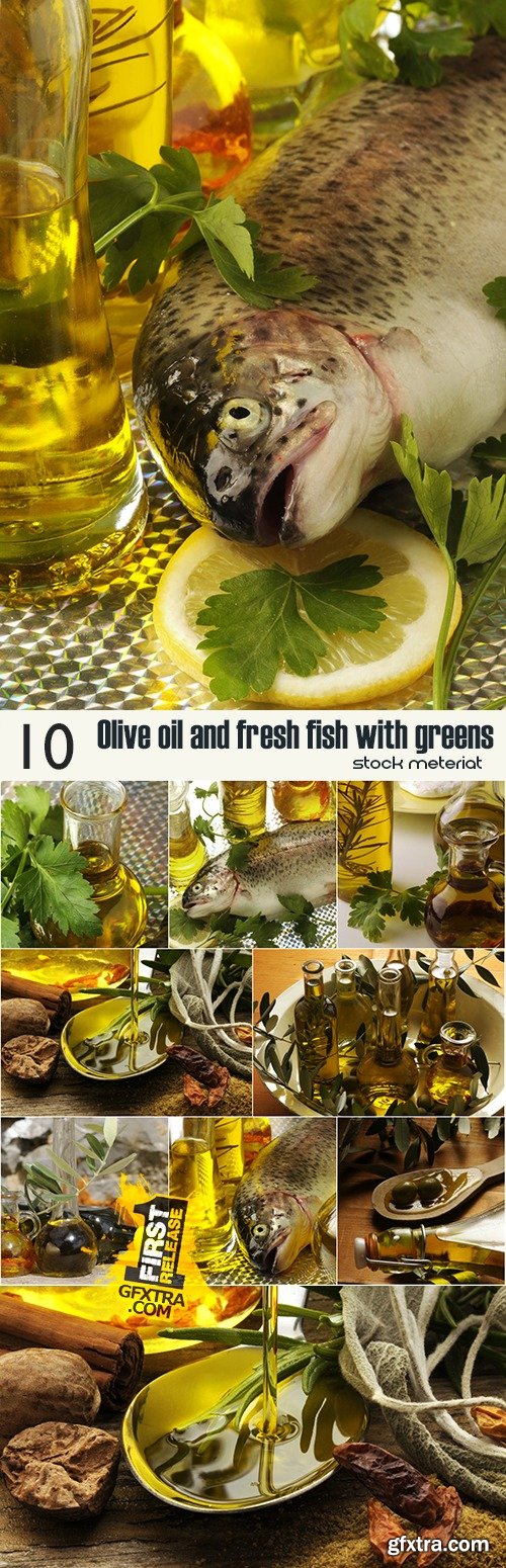 Olive oil and fresh fish with greens