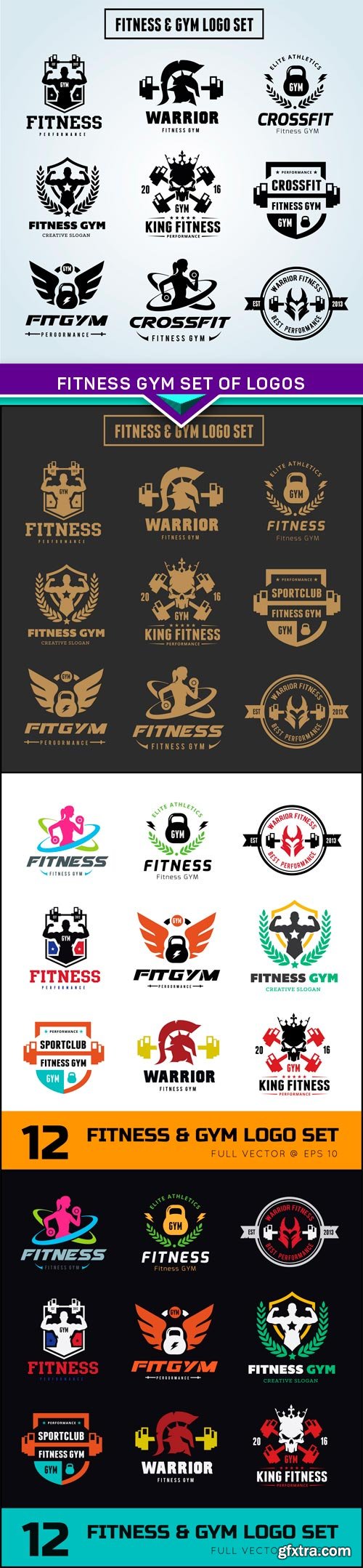 Fitness gym set of logos 4X EPS