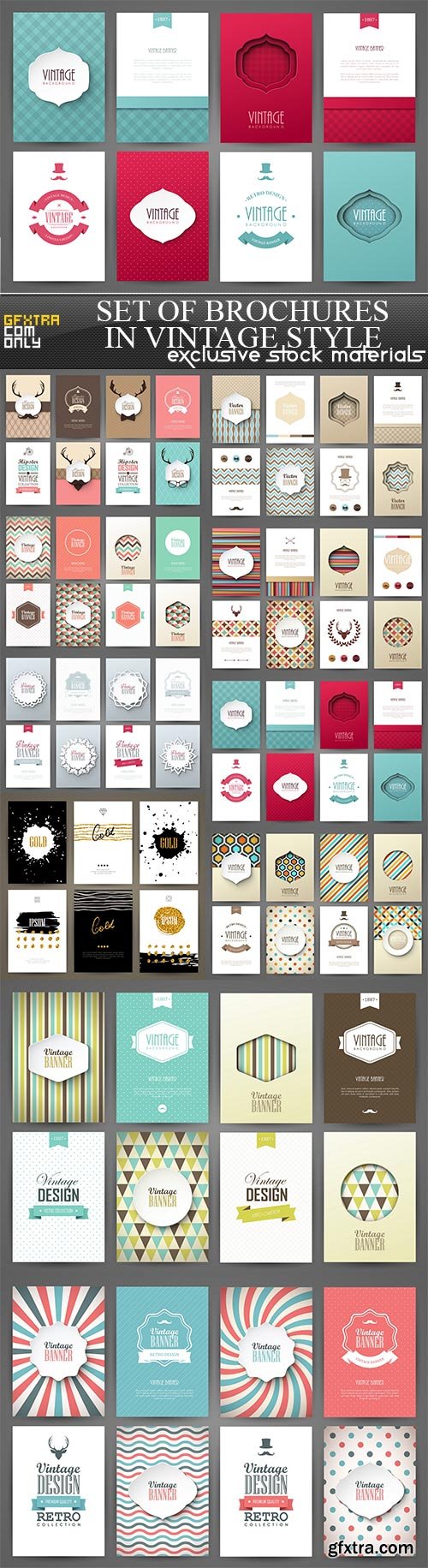 Set of brochures in vintage style, 10 x EPS