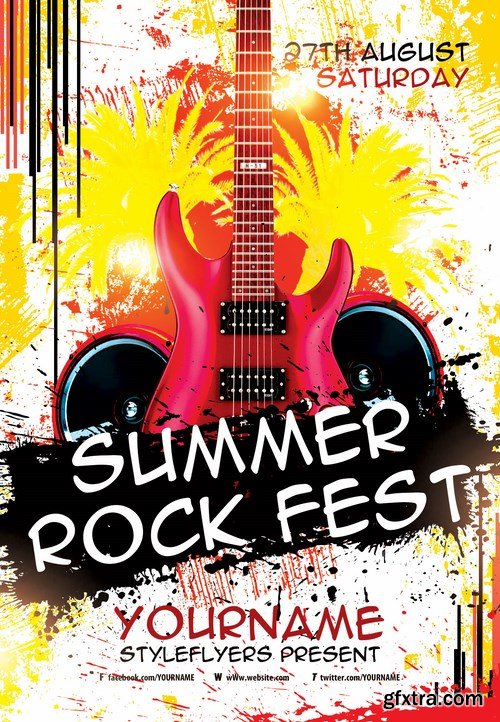 Summer Rock Fest PSD Flyer Template + Facebook Cover