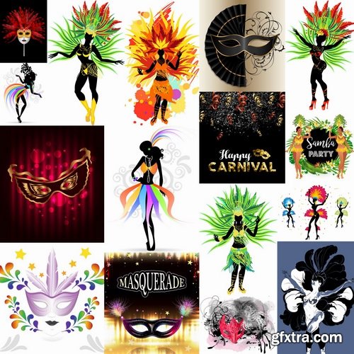 Collection brazil carnival show masquerade mask gift card 25 EPS