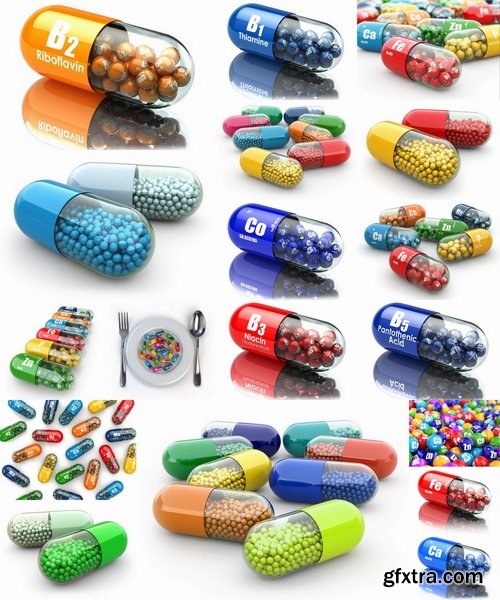 Collection of 3D render tablet pill medicine chemical element 25 HQ peg