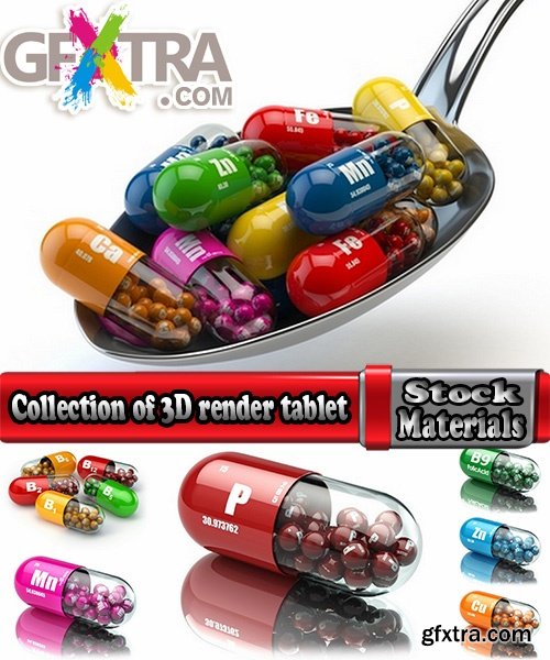 Collection of 3D render tablet pill medicine chemical element 25 HQ peg