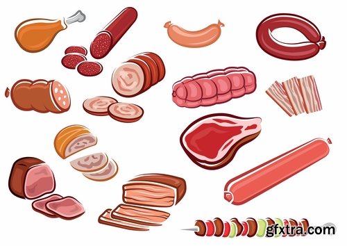 Collection of bacon sausage meat banger 25 EPS