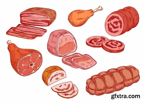 Collection of bacon sausage meat banger 25 EPS