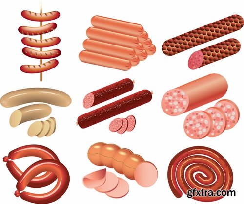 Collection of bacon sausage meat banger 25 EPS