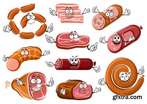 Collection of bacon sausage meat banger 25 EPS