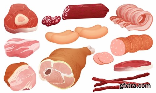 Collection of bacon sausage meat banger 25 EPS