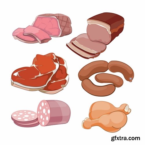 Collection of bacon sausage meat banger 25 EPS