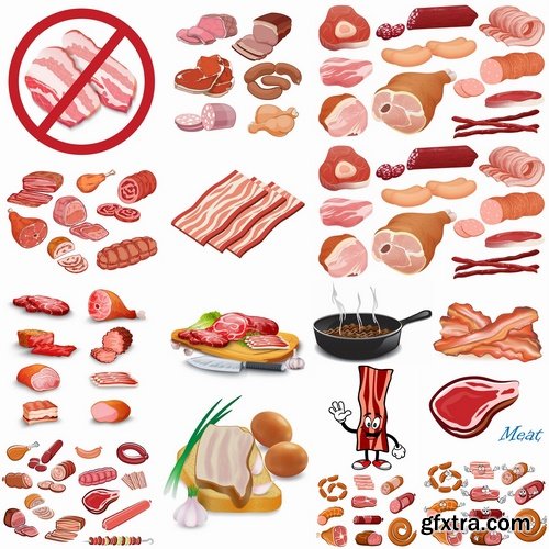 Collection of bacon sausage meat banger 25 EPS