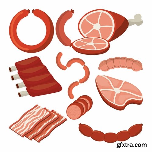 Collection of bacon sausage meat banger 25 EPS