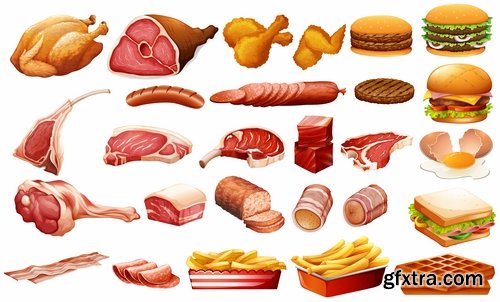 Collection of bacon sausage meat banger 25 EPS