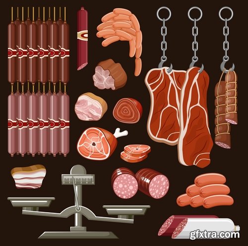 Collection of bacon sausage meat banger 25 EPS