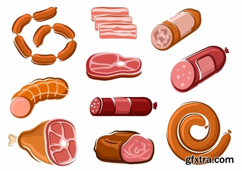 Collection of bacon sausage meat banger 25 EPS