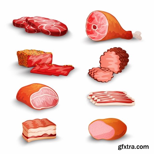 Collection of bacon sausage meat banger 25 EPS