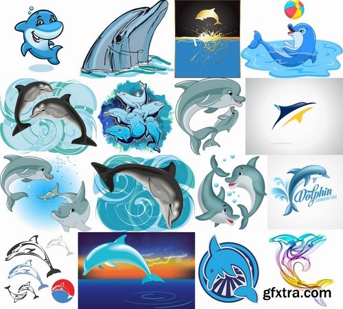 Collection of sea dolphin illustration for children's books 25 EPS