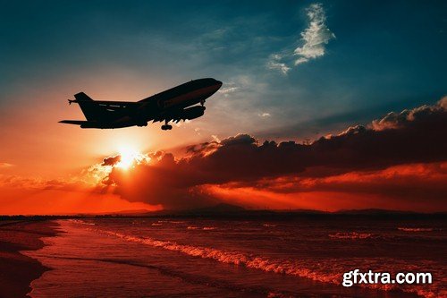 Plane and sunset - 5 UHQ JPEG