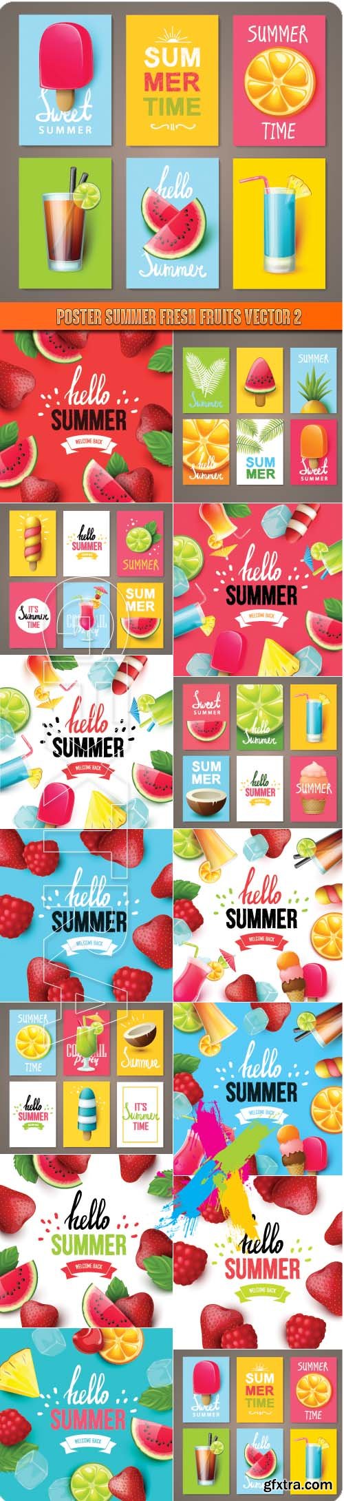 Poster Summer fresh fruits vector 2