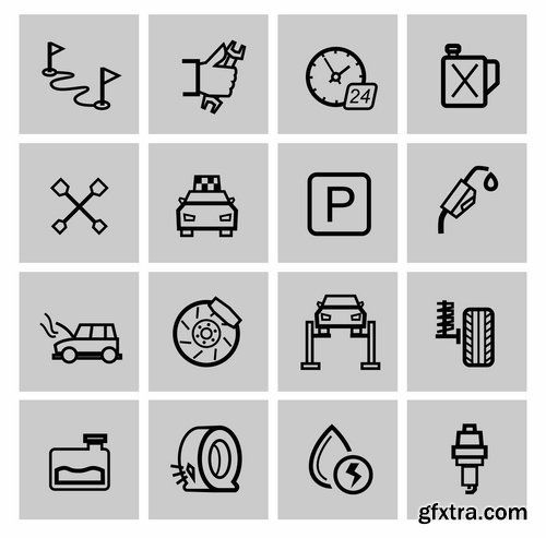 Collection of icon car theme vehicle spare part repair 25 EPS