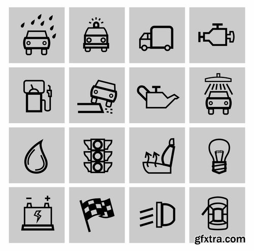 Collection of icon car theme vehicle spare part repair 25 EPS