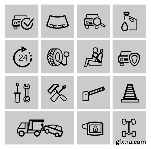 Collection of icon car theme vehicle spare part repair 25 EPS