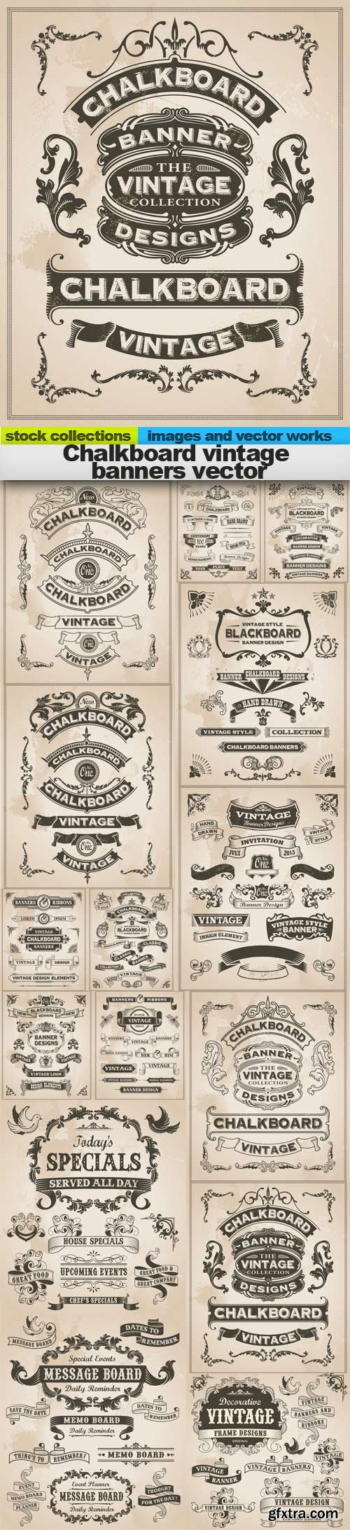 Chalkboard vintage banners vector, 15 x EPS