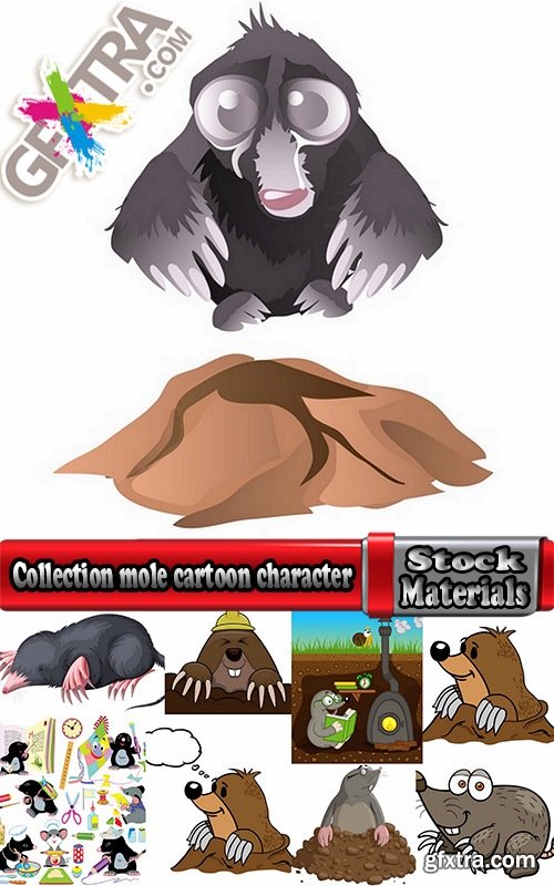 Collection mole cartoon character for children's book illustration 25 EPS