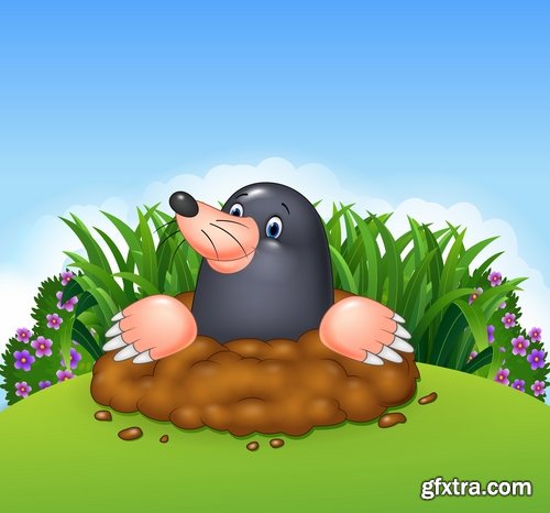 Collection mole cartoon character for children's book illustration 25 EPS