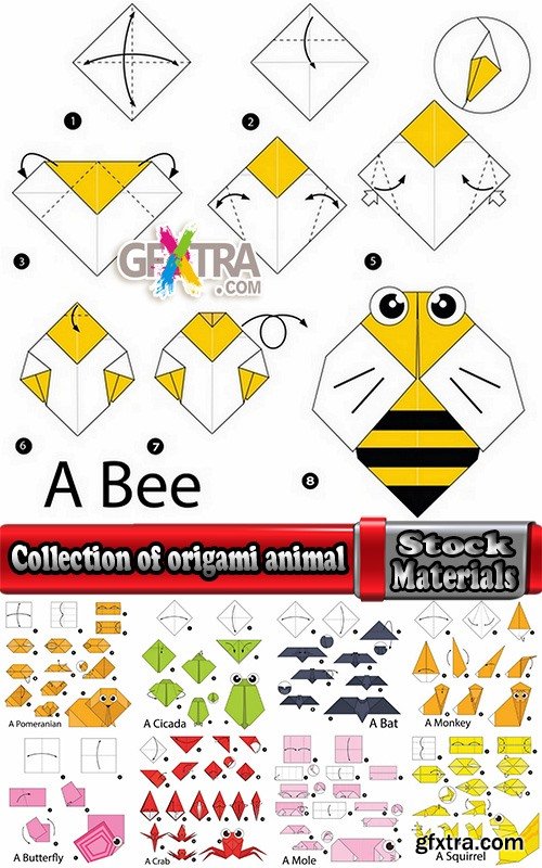 Collection of origami animal for cutting and folding paper 25 EPS