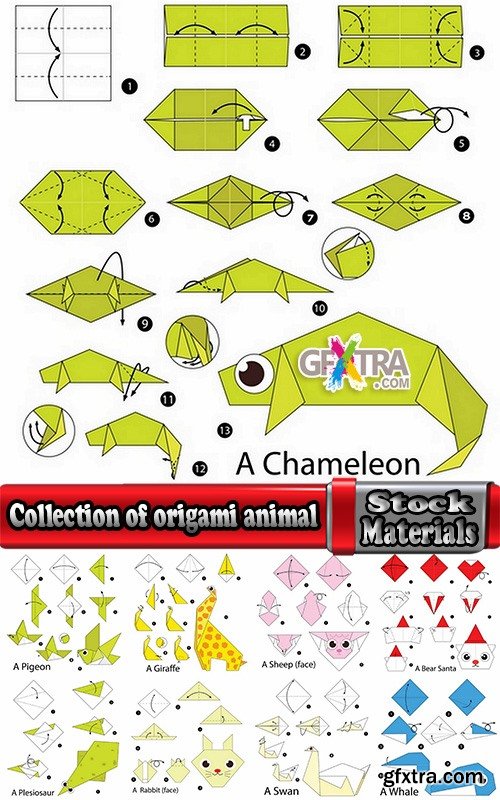 Collection of origami animal for cutting and folding paper 2-25 EPS