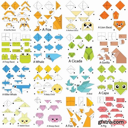 Collection of origami animal for cutting and folding paper 2-25 EPS