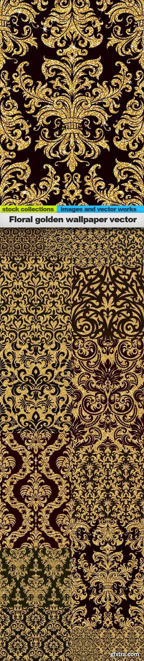 Floral golden wallpaper vector, 15 X EPS