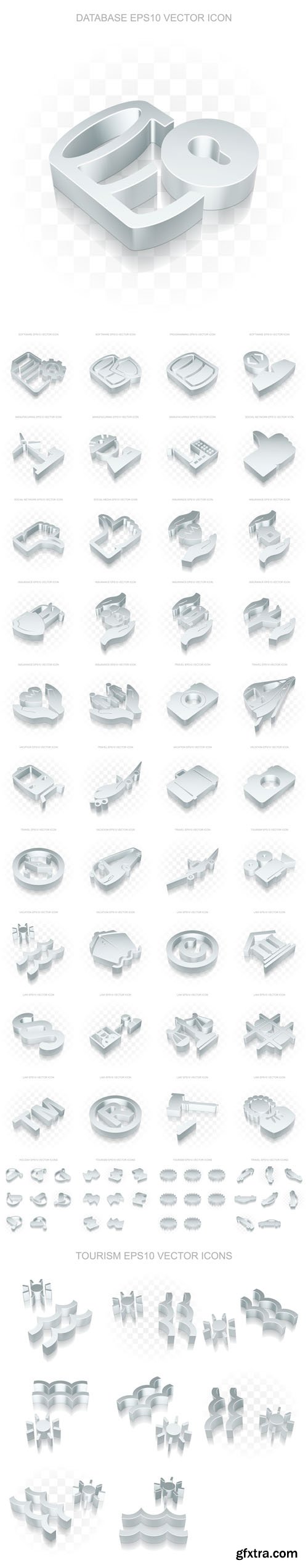 Vector Set - Flat Metallic 3d Icons Transparent Shadow