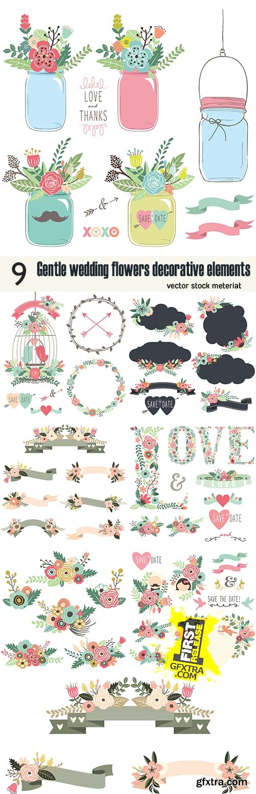 Gentle wedding flowers decorative elements