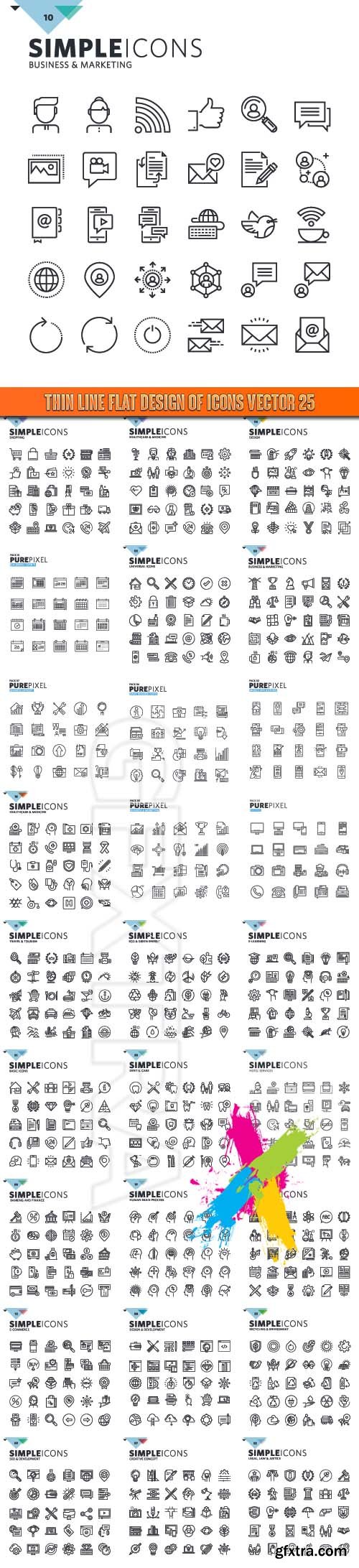 Thin line flat design of icons vector 25