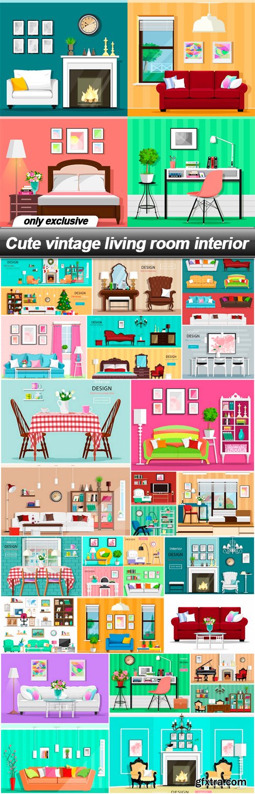 Cute vintage living room interior - 22 EPS