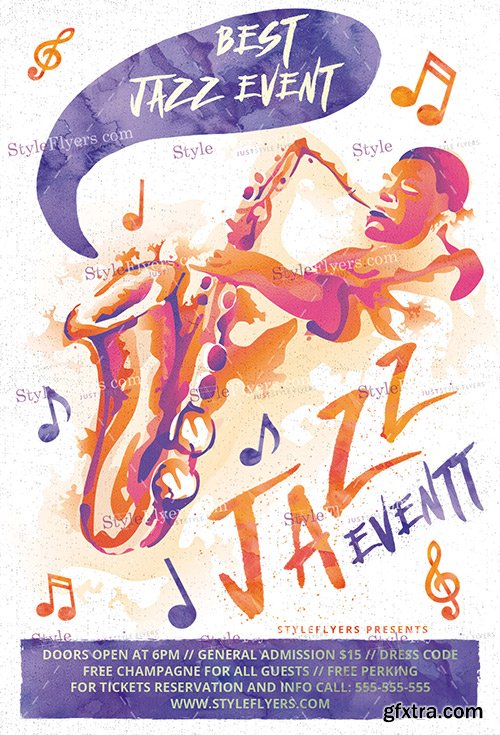 Jazz Event Watermarks PSD Flyer Template + Facebook Cover